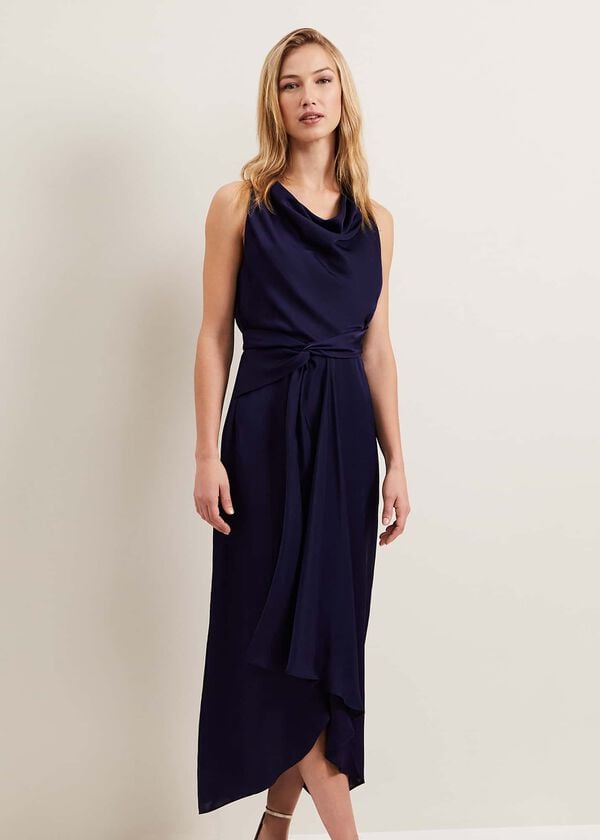 Phase Eight Daliah High Neck Satin Midi Dress