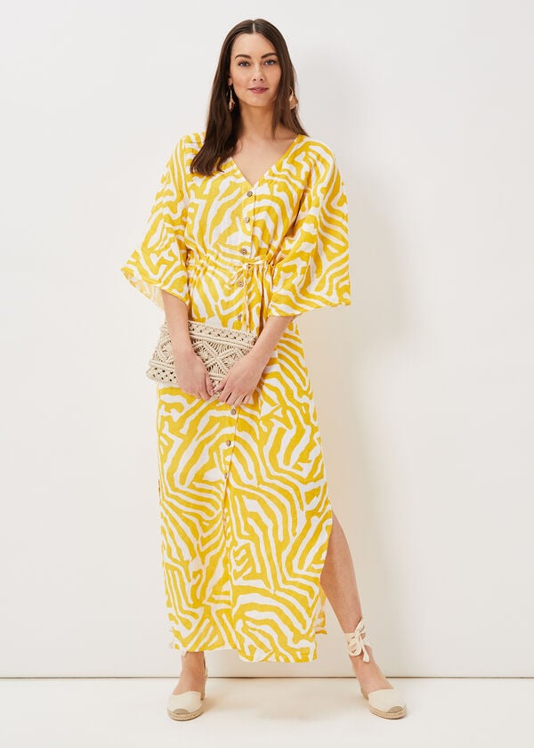 Phase Eight Dena Linen Zebra Print Maxi Dress
