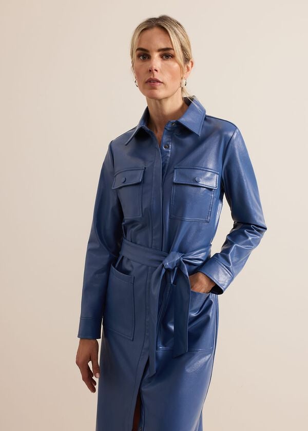 Phase Eight Dila Blue Faux Leather Midi Dress