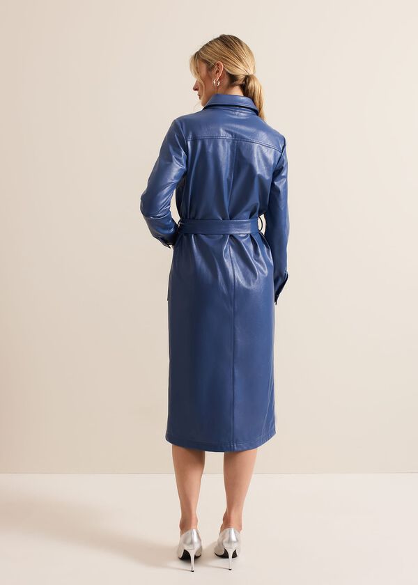 Phase Eight Dila Blue Faux Leather Midi Dress