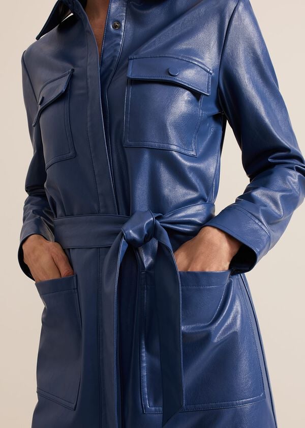 Phase Eight Dila Blue Faux Leather Midi Dress