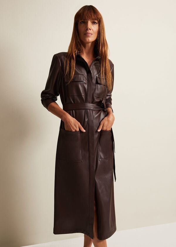 Phase Eight Dila Faux Leather Shirt Midi Dress
