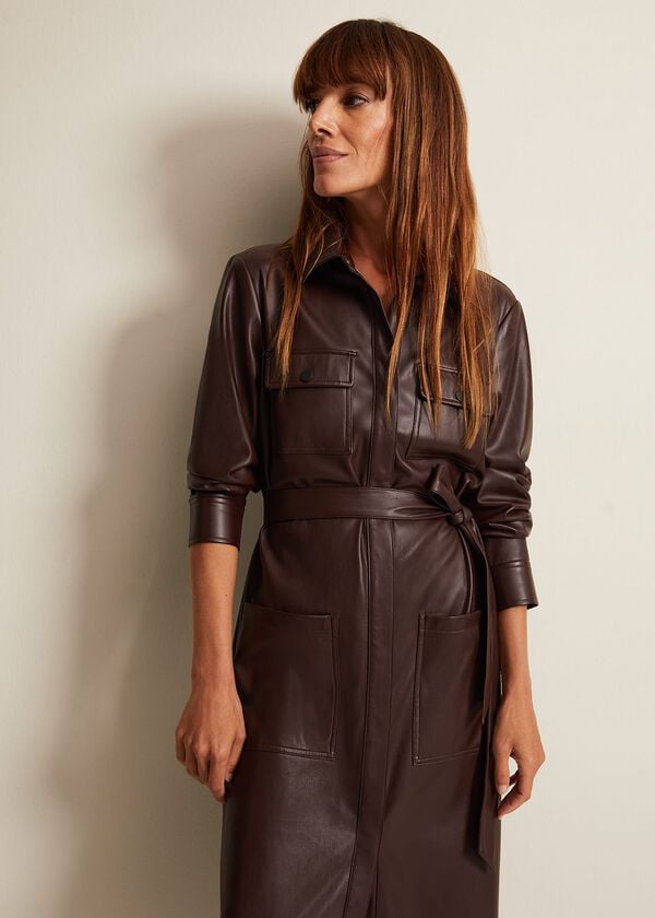 Phase Eight Dila Faux Leather Shirt Midi Dress