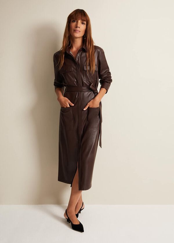 phase eight Dila Faux Leather Shirt Midi Dress