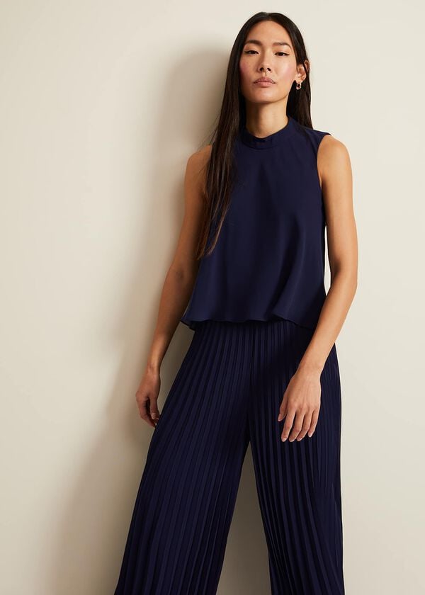 Phase Eight Eden Navy Pleated Jumpsuit