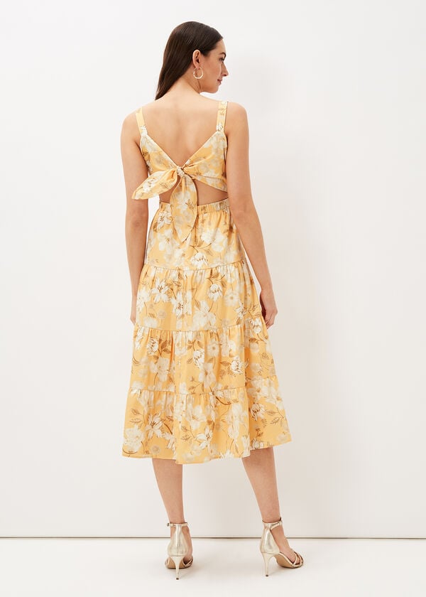 Phase Eight Elaina Cotton Floral Tiered Midi Dress