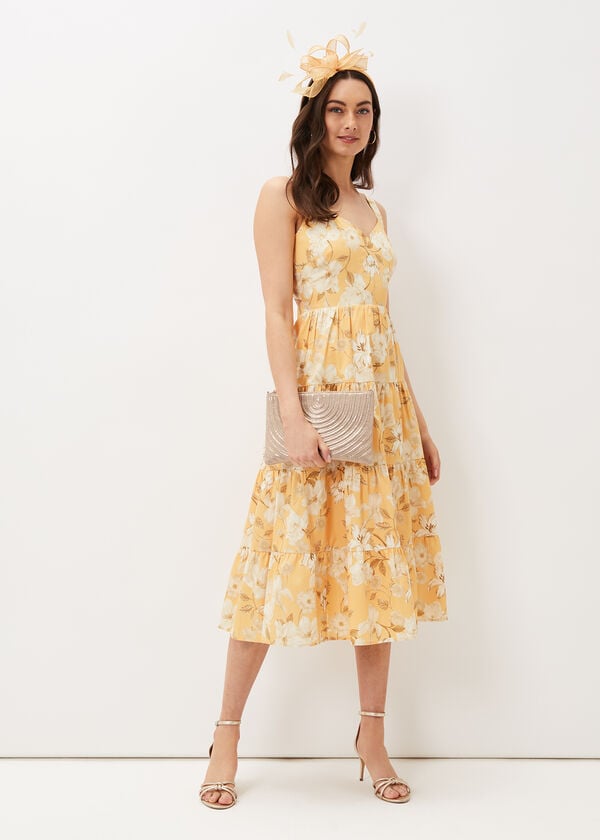 Phase Eight Elaina Cotton Floral Tiered Midi Dress