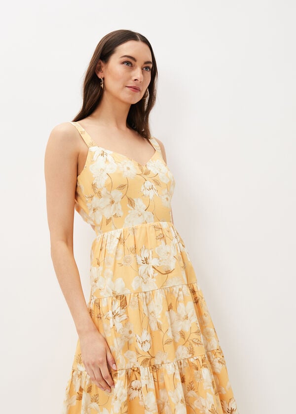 Phase Eight Elaina Cotton Floral Tiered Midi Dress