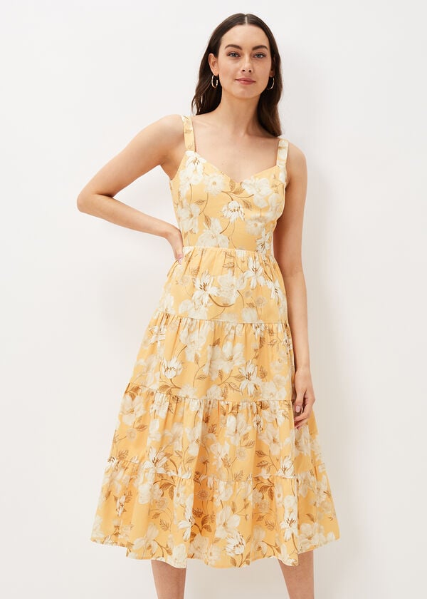 phase eight Elaina Cotton Floral Tiered Midi Dress