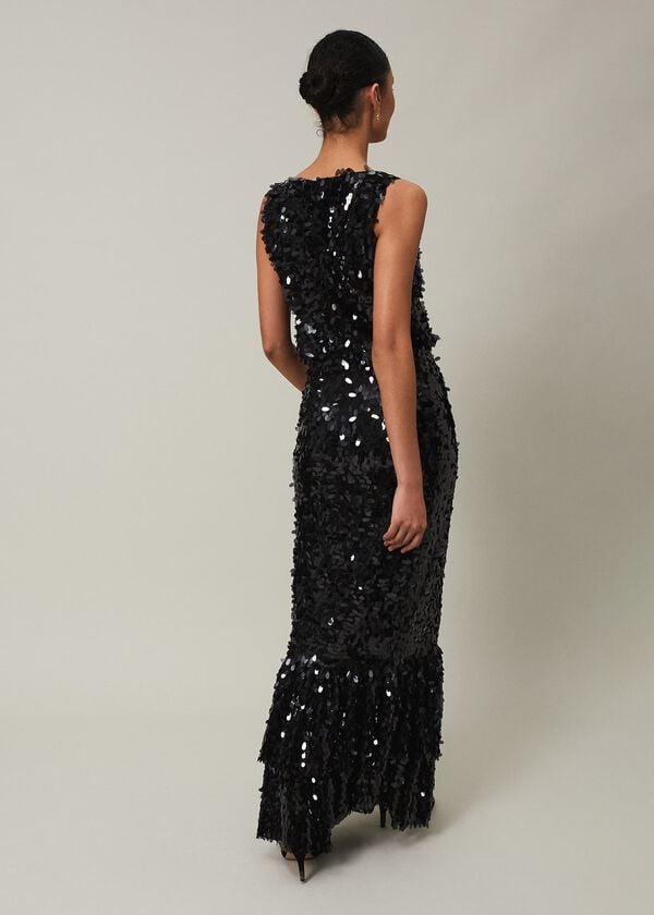 Phase Eight Elena Black Sequin Tiered Maxi Dress