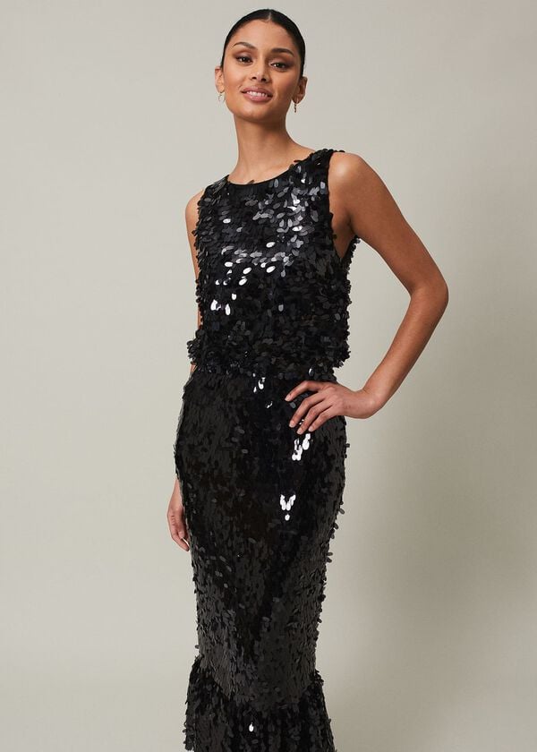 Phase Eight Elena Black Sequin Tiered Maxi Dress