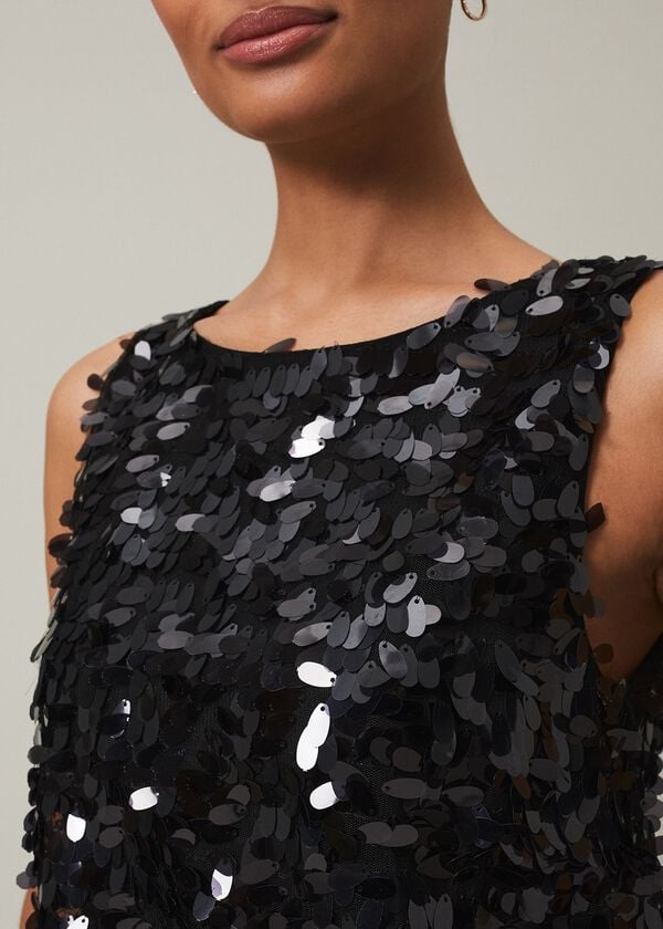 Phase Eight Elena Black Sequin Tiered Maxi Dress