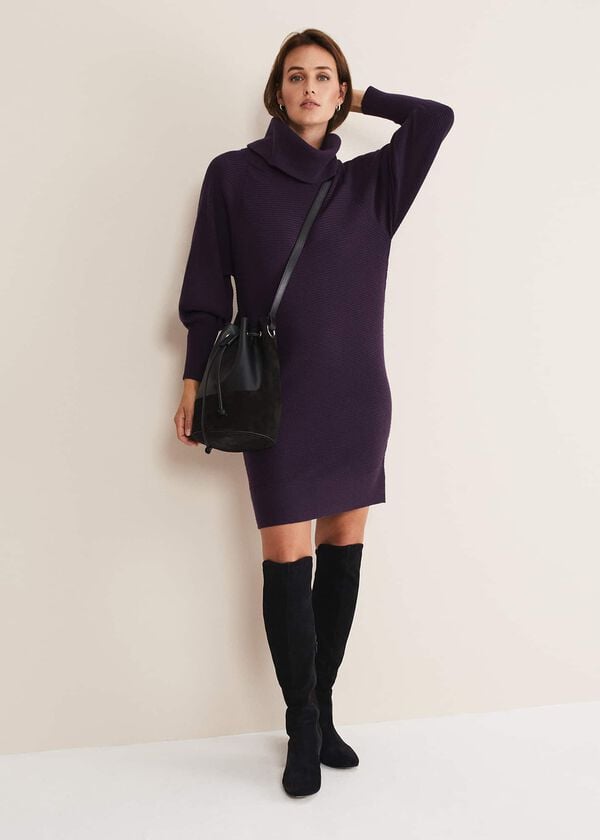 Phase Eight Erma Rippled Cowl Neck Knit Dress