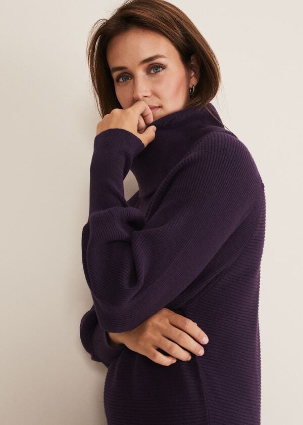 Phase Eight Erma Rippled Cowl Neck Knit Dress