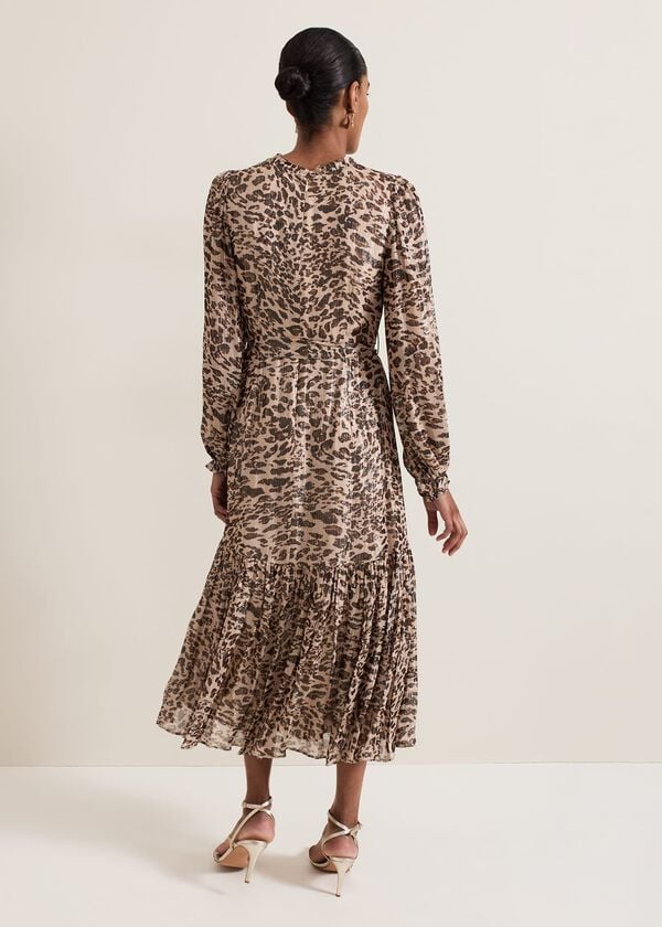 Phase Eight Eve Leopard Print Shimmer Midi Dress