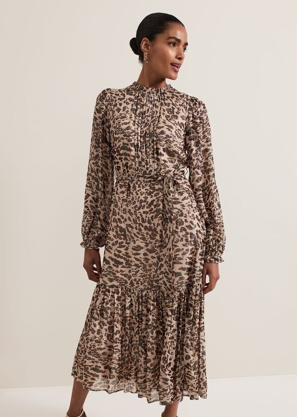 Phase Eight Eve Leopard Print Shimmer Midi Dress