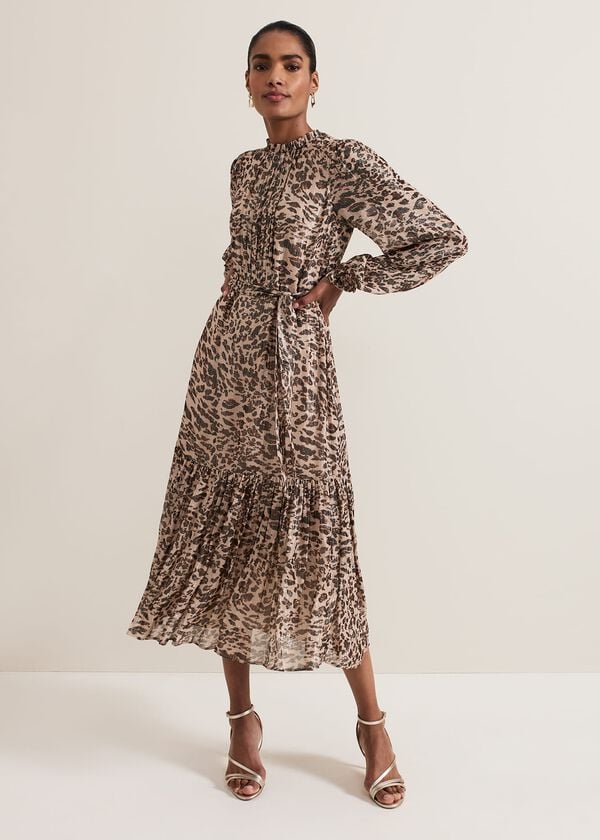 phase eight Eve Leopard Print Shimmer Midi Dress