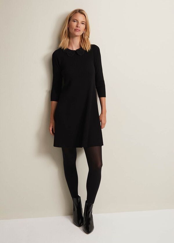 Phase Eight Evelyn Black Ribbed Mini Dress