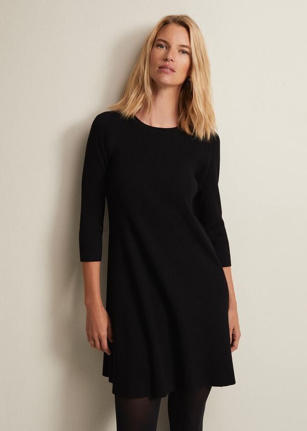 phase eight Evelyn Black Ribbed Mini Dress
