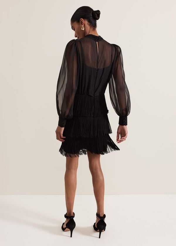 Phase Eight Felicity Black Fringe Skirt Dress