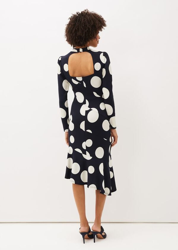 Phase Eight Gabi Spot Print Asymmetric Hem Dress