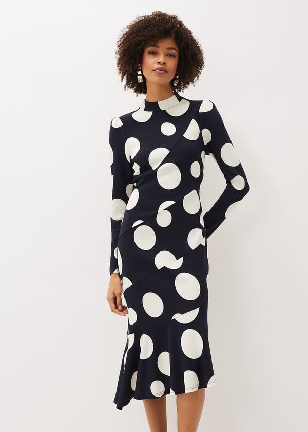 Phase Eight Gabi Spot Print Asymmetric Hem Dress