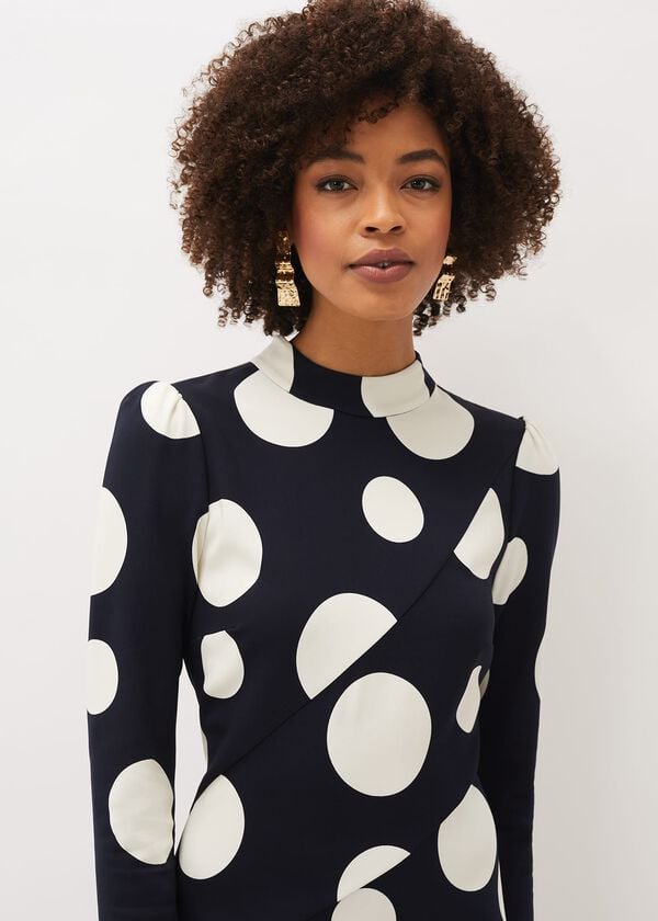 Phase Eight Gabi Spot Print Asymmetric Hem Dress