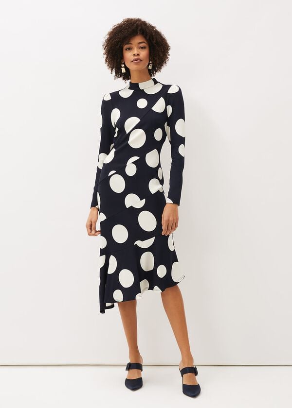 phase eight Gabi Spot Print Asymmetric Hem Dress