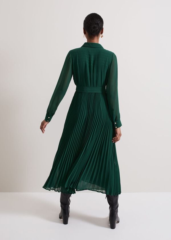 Phase Eight Gabriela Green Pleated Shirt Dress