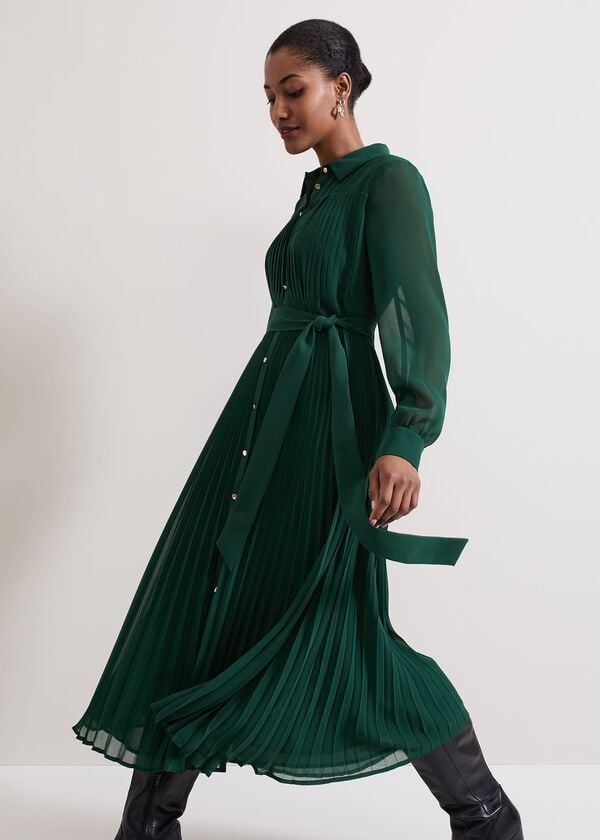 Phase Eight Gabriela Green Pleated Shirt Dress