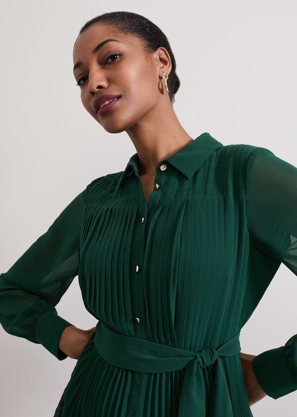 Phase Eight Gabriela Green Pleated Shirt Dress