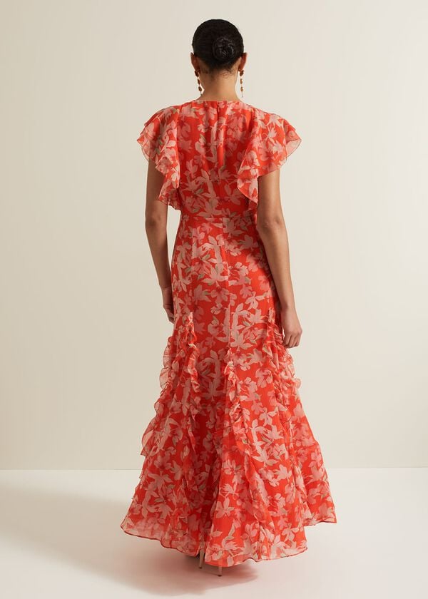 Phase Eight Gaby Floral Print Ruffle Maxi Dress