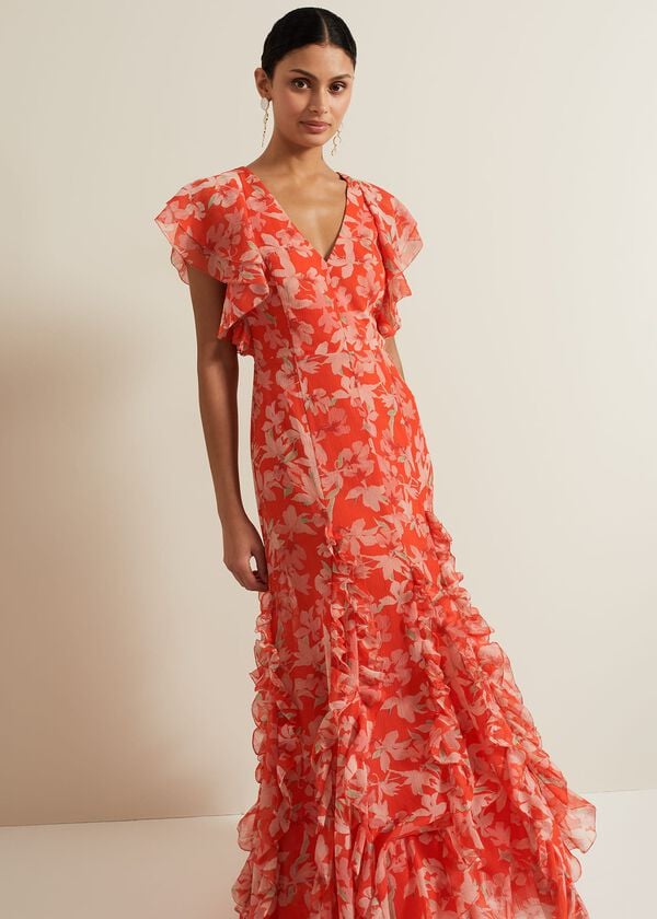 Phase Eight Gaby Floral Print Ruffle Maxi Dress