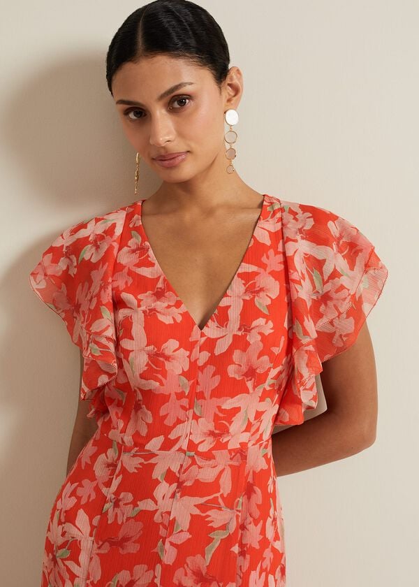 Phase Eight Gaby Floral Print Ruffle Maxi Dress