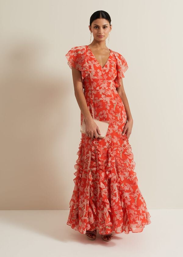 phase eight Gaby Floral Print Ruffle Maxi Dress