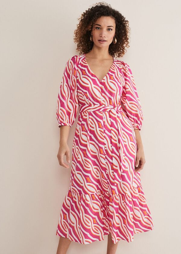 Phase Eight Georgie Cotton Geo Midi Dress