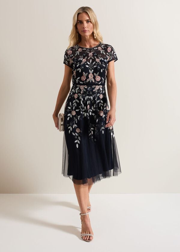 Phase Eight Giana Floral Embellished Midi Dress