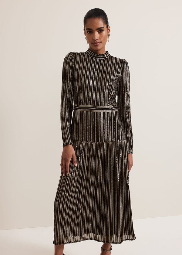 Phase Eight Gloria Sequin Stripe Midi Dress