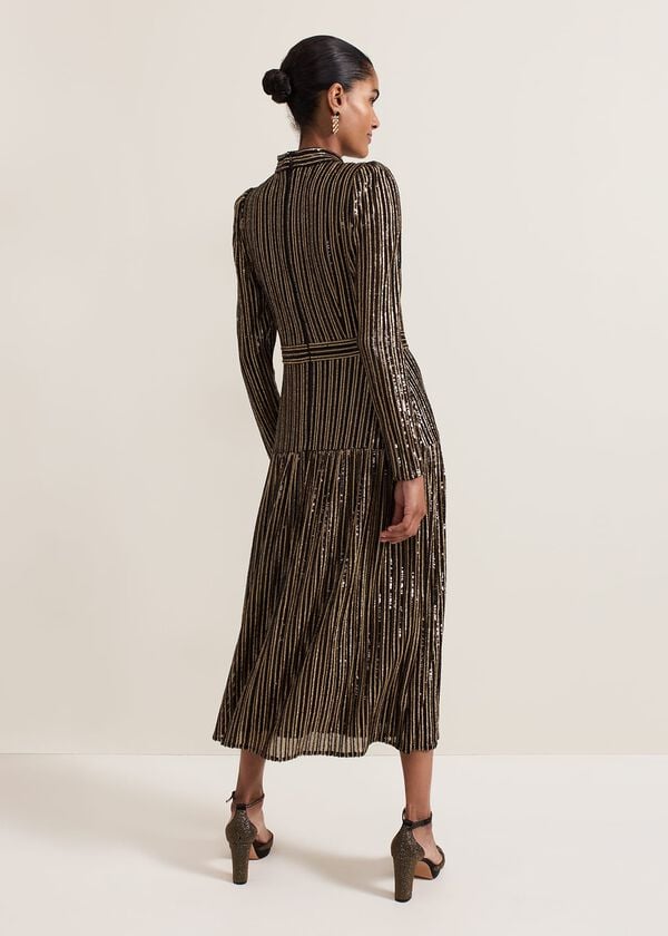 Phase Eight Gloria Sequin Stripe Midi Dress
