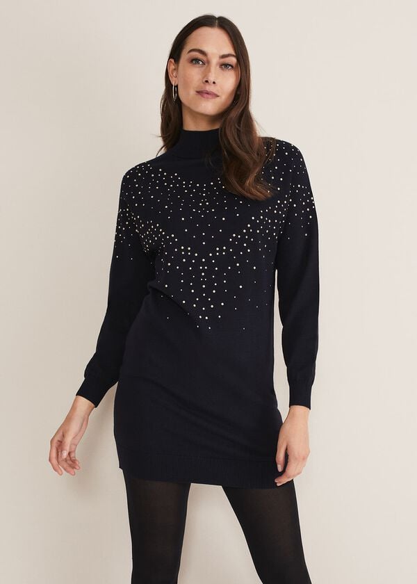 phase eight Helena Gold Stud Knit Dress
