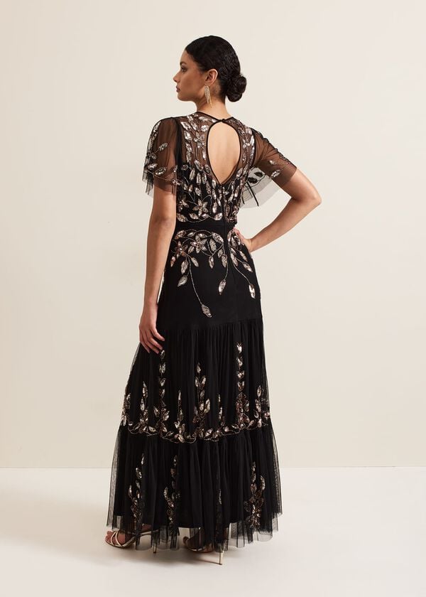 Phase Eight Hilary Black Embellished Midi Dress