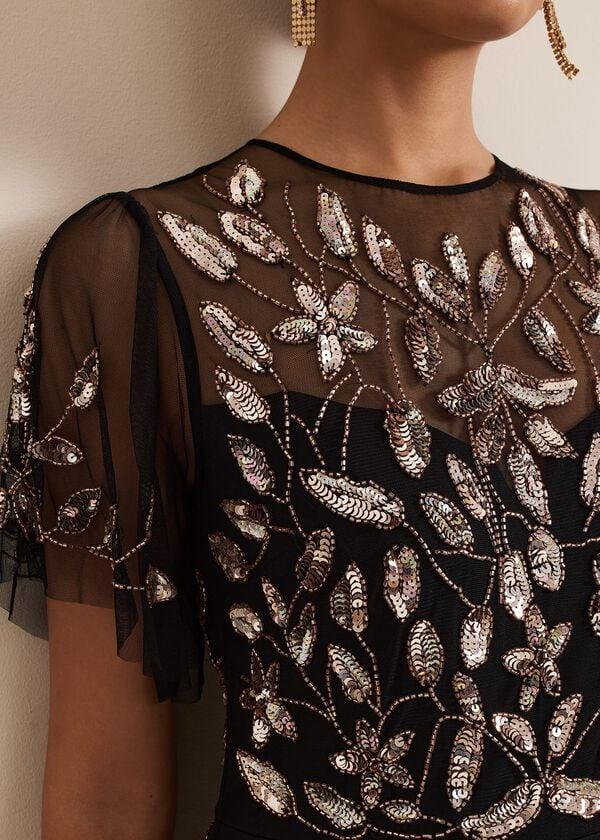 Phase Eight Hilary Black Embellished Midi Dress