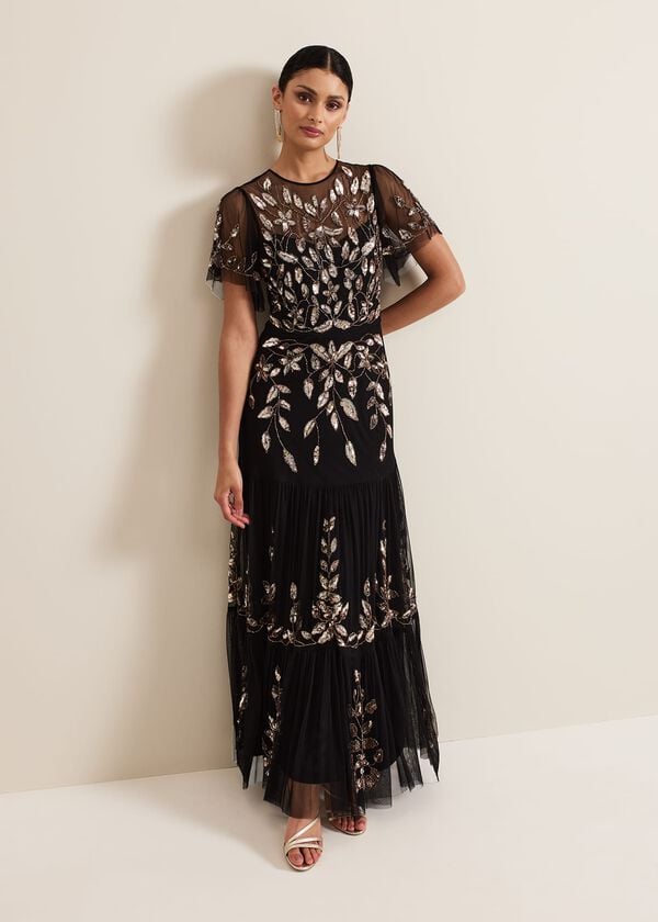 phase eight Hilary Black Embellished Midi Dress