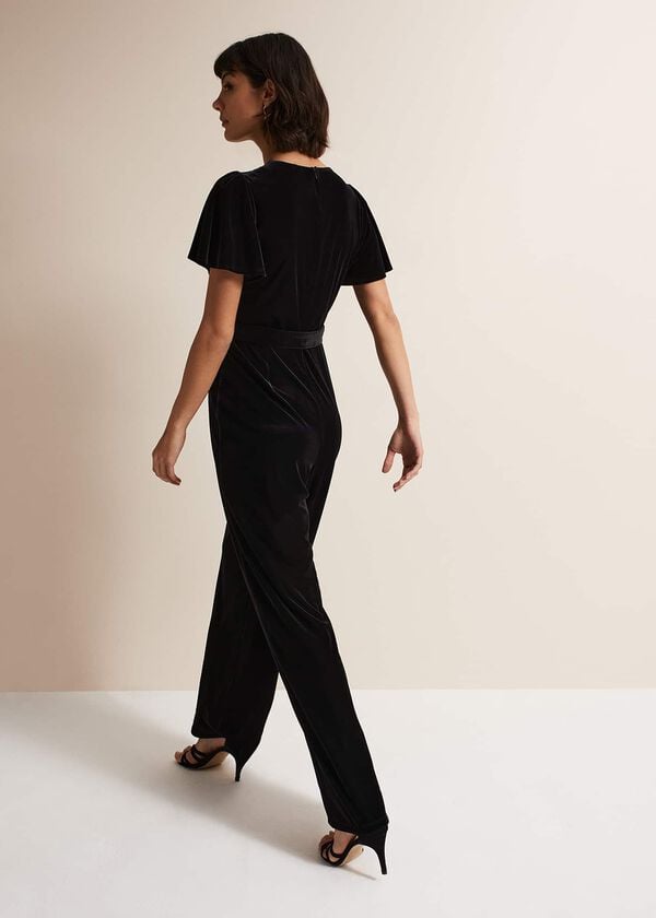 Phase Eight Holly Black Velvet Jumpsuit