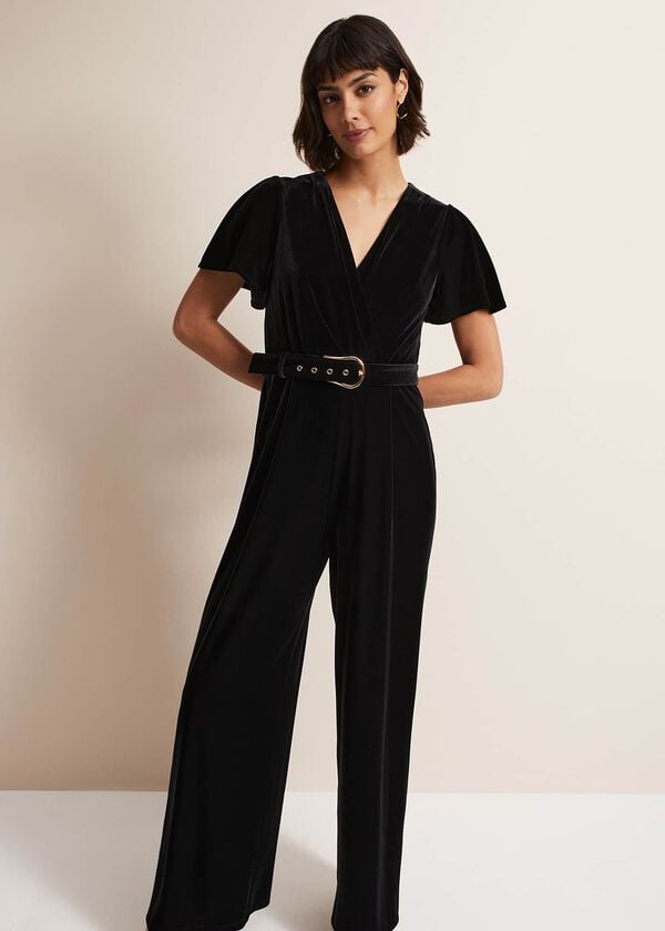 Phase Eight Holly Black Velvet Jumpsuit