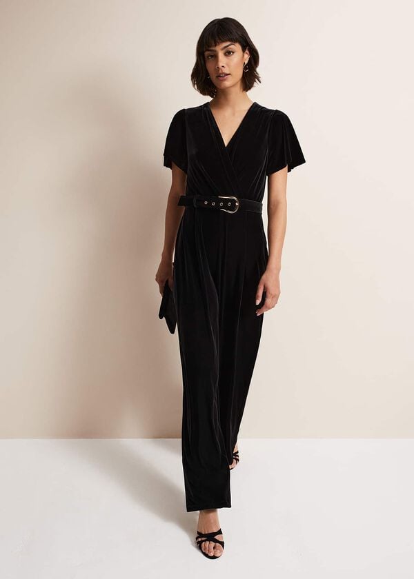 phase eight Holly Black Velvet Jumpsuit