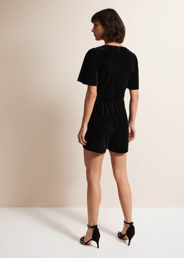 Phase Eight Holly Black Velvet Playsuit
