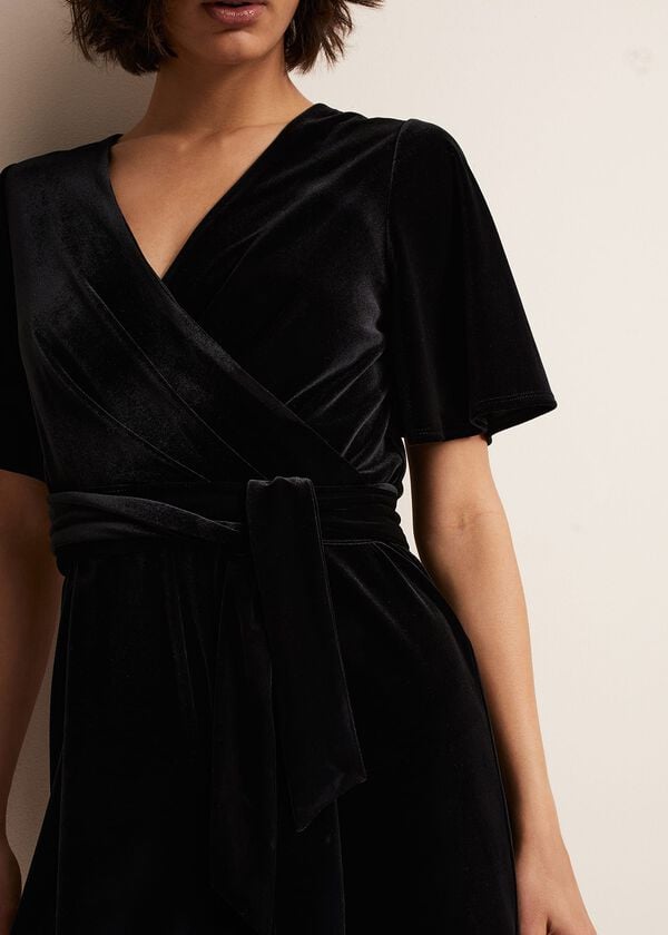 Phase Eight Holly Black Velvet Playsuit
