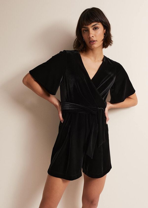 phase eight Holly Black Velvet Playsuit