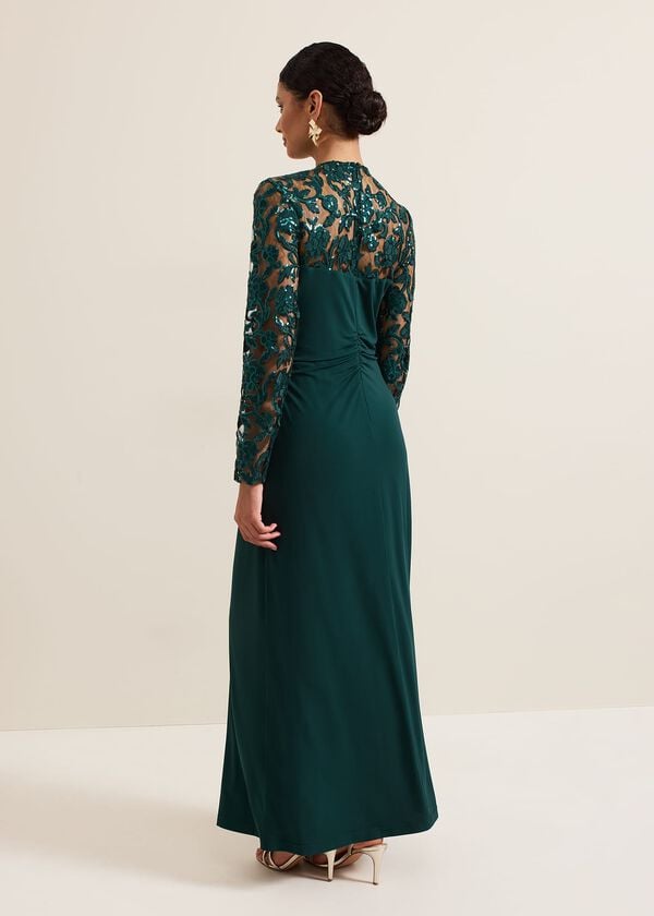 Phase Eight Ilona Dark Green Sequin Maxi Dress